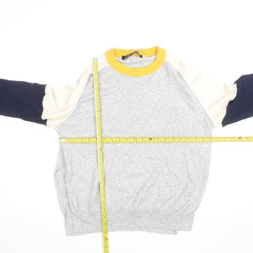 French Connection Women's Grey Colour Block Crew Neck Jumper Size L