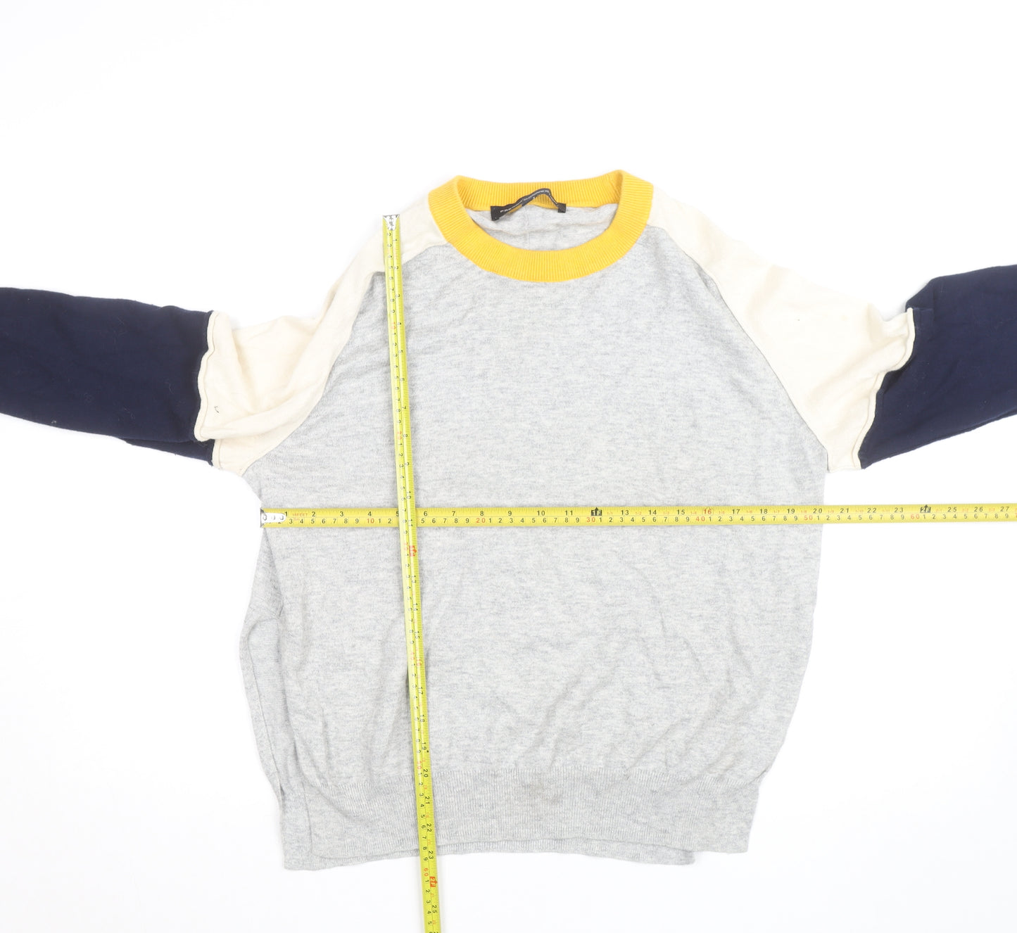 French Connection Women's Grey Colour Block Crew Neck Jumper Size L
