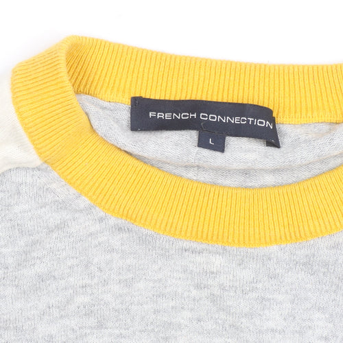 French Connection Women's Grey Colour Block Crew Neck Jumper Size L