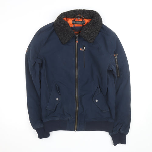 Superdry Men's Blue Bomber Jacket M Lined Fleece Collar