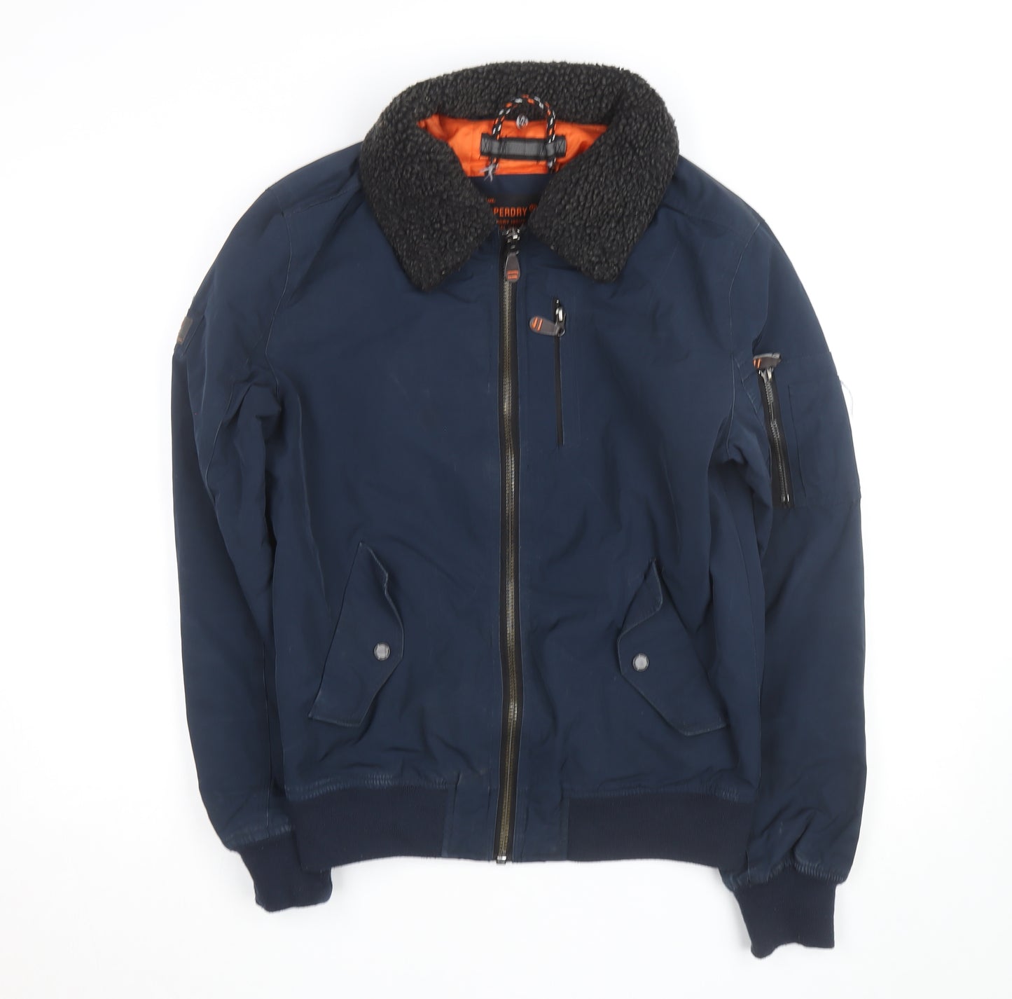Superdry Men's Blue Bomber Jacket M Lined Fleece Collar