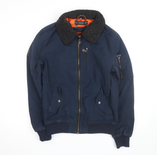 Superdry Men's Blue Bomber Jacket M Lined Fleece Collar