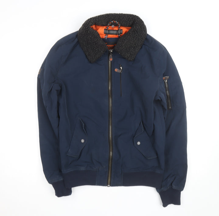 Superdry Men's Blue Bomber Jacket M Lined Fleece Collar
