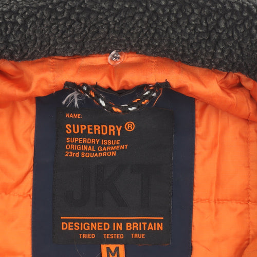 Superdry Men's Blue Bomber Jacket M Lined Fleece Collar