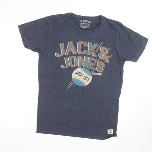 Jack & Jones Men’s Blue Graphic Print Crew Neck T-Shirt Size M