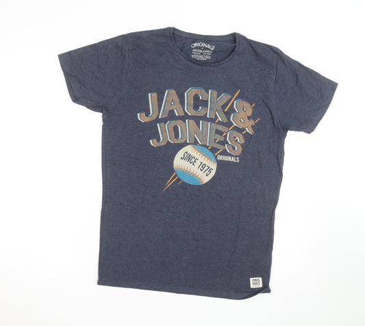 Jack & Jones Men’s Blue Graphic Print Crew Neck T-Shirt Size M