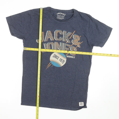Jack & Jones Men’s Blue Graphic Print Crew Neck T-Shirt Size M