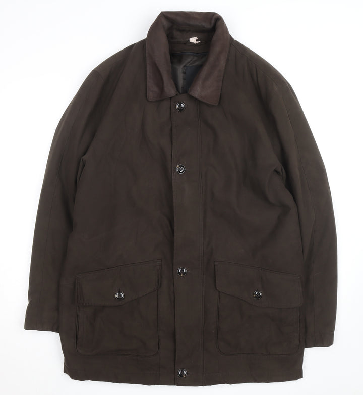 Jupiter Men's Brown Mid-Length Cotton Leather Overcoat Size 50