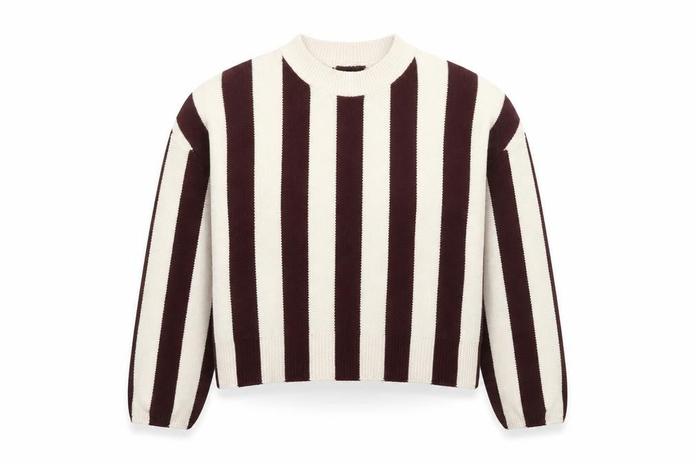 Front view of ASOS DESIGN Women’s Brown Stripe Crew Neck Knit Jumper M
