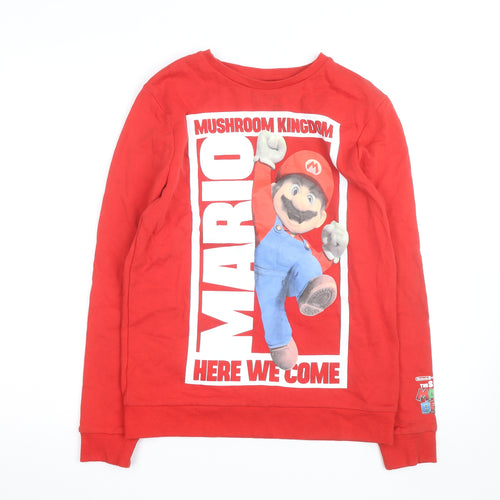 George Boys Red Super Mario Sweatshirt 13-14 Years Long Sleeve Pullover