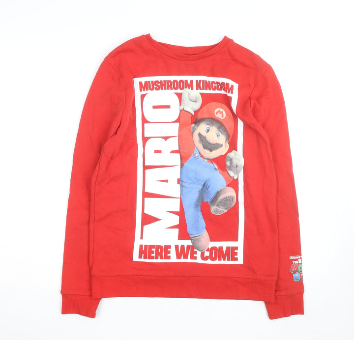 George Boys Red Super Mario Sweatshirt 13-14 Years Long Sleeve Pullover