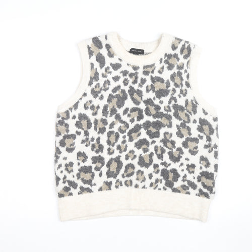 New Look Womens Beige Leopard Knit Sleeveless Vest Jumper Size M