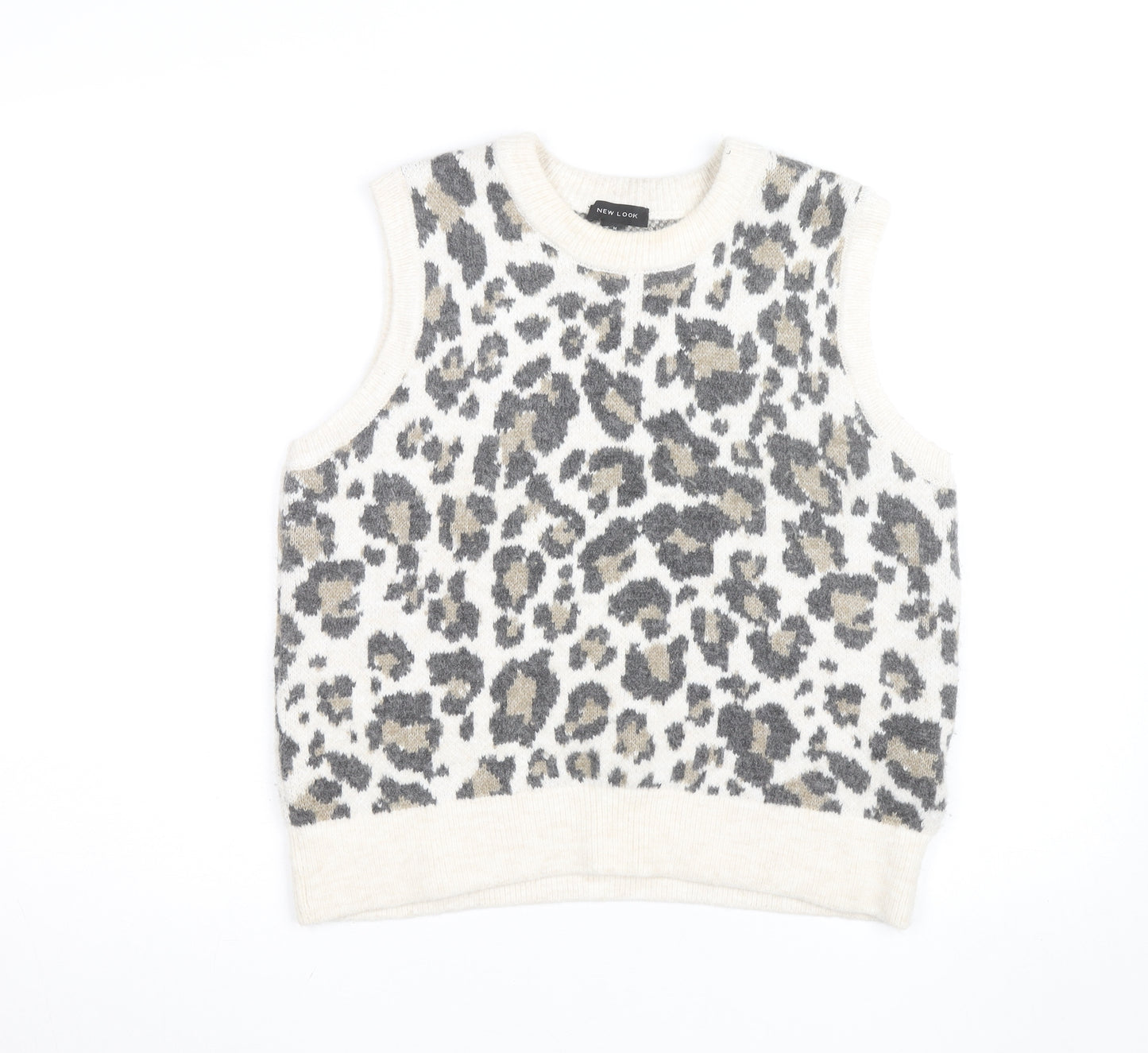 New Look Womens Beige Leopard Knit Sleeveless Vest Jumper Size M
