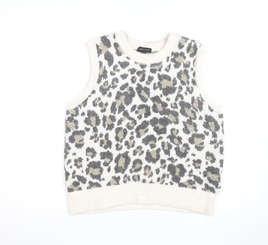 New Look Womens Beige Leopard Knit Sleeveless Vest Jumper Size M