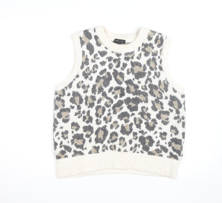New Look Womens Beige Leopard Knit Sleeveless Vest Jumper Size M