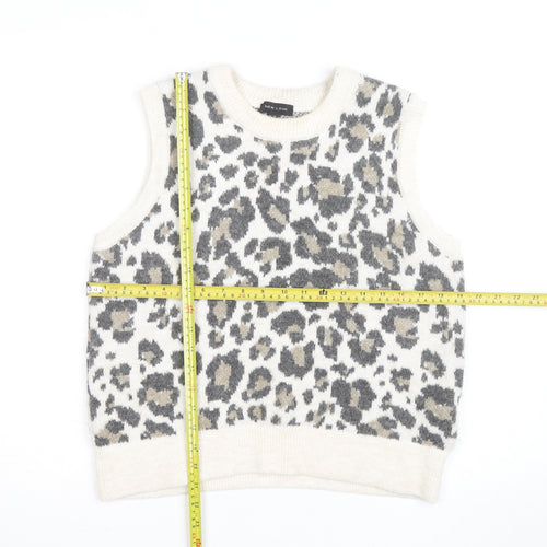New Look Womens Beige Leopard Knit Sleeveless Vest Jumper Size M