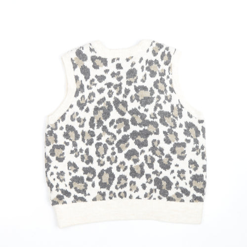 New Look Womens Beige Leopard Knit Sleeveless Vest Jumper Size M