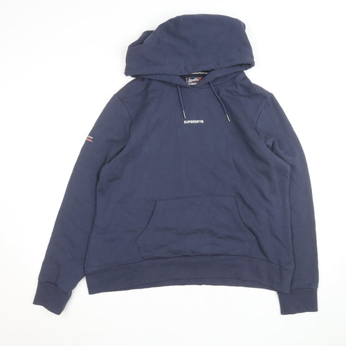 Superdry Men's Blue Pullover Hoodie XL Regular Fit Logo Sweatshirt
