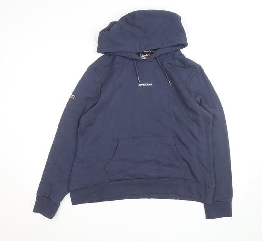 Superdry Men's Blue Pullover Hoodie XL Regular Fit Logo Sweatshirt