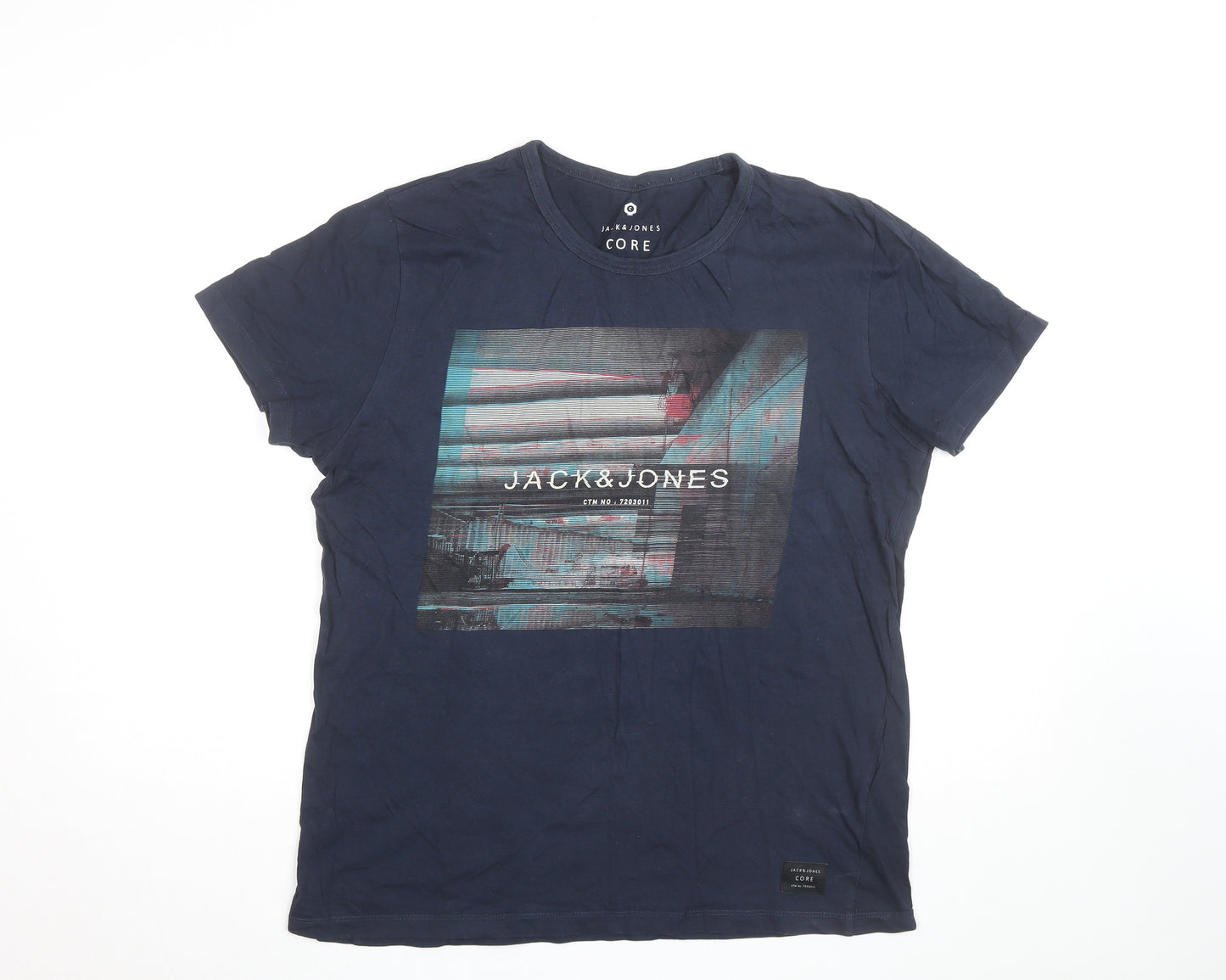 Jack & Jones Mens Navy Graphic Print Crew Neck Short Sleeve T-Shirt Size L