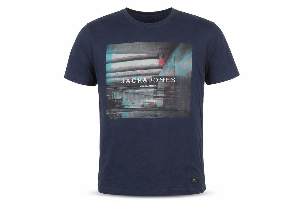 Jack & Jones Mens Navy Graphic Print Crew Neck Short Sleeve T-Shirt Size L