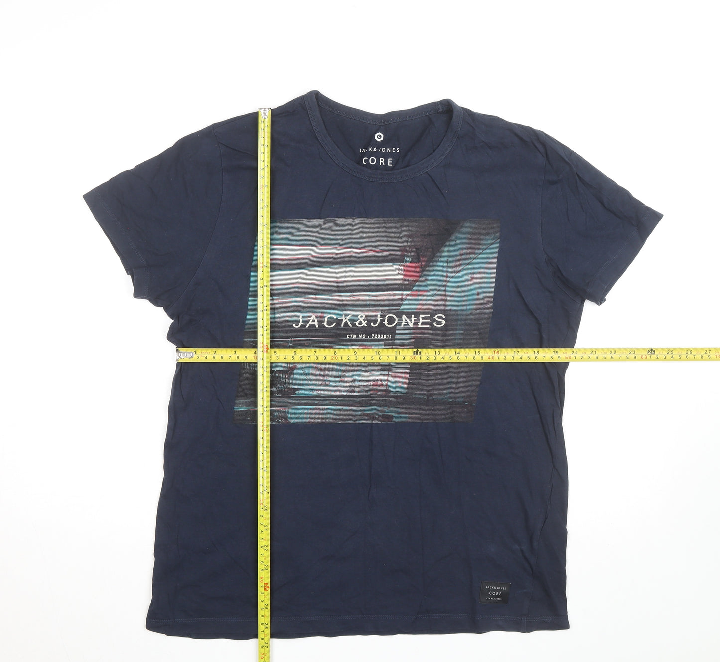 Jack & Jones Mens Navy Graphic Print Crew Neck Short Sleeve T-Shirt Size L