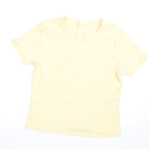 Zara Women Yellow Basic Cotton T-Shirt Size L Short Sleeve