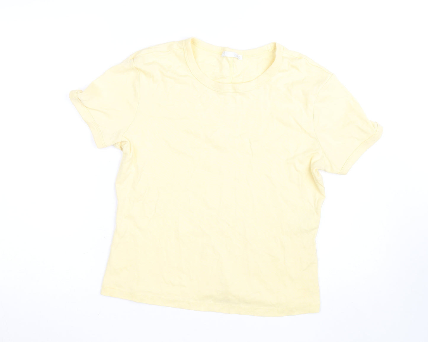 Zara Women Yellow Basic Cotton T-Shirt Size L Short Sleeve