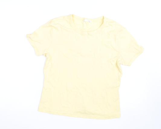 Zara Women Yellow Basic Cotton T-Shirt Size L Short Sleeve