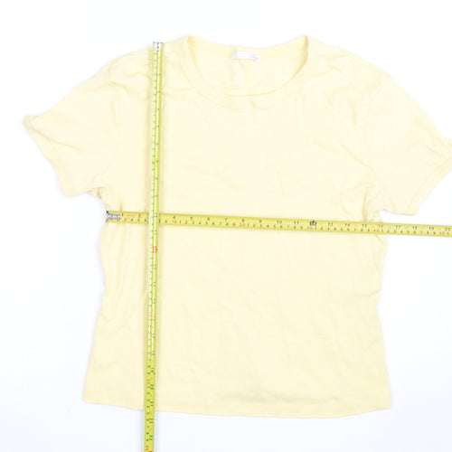 Zara Women Yellow Basic Cotton T-Shirt Size L Short Sleeve
