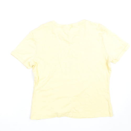 Zara Women Yellow Basic Cotton T-Shirt Size L Short Sleeve