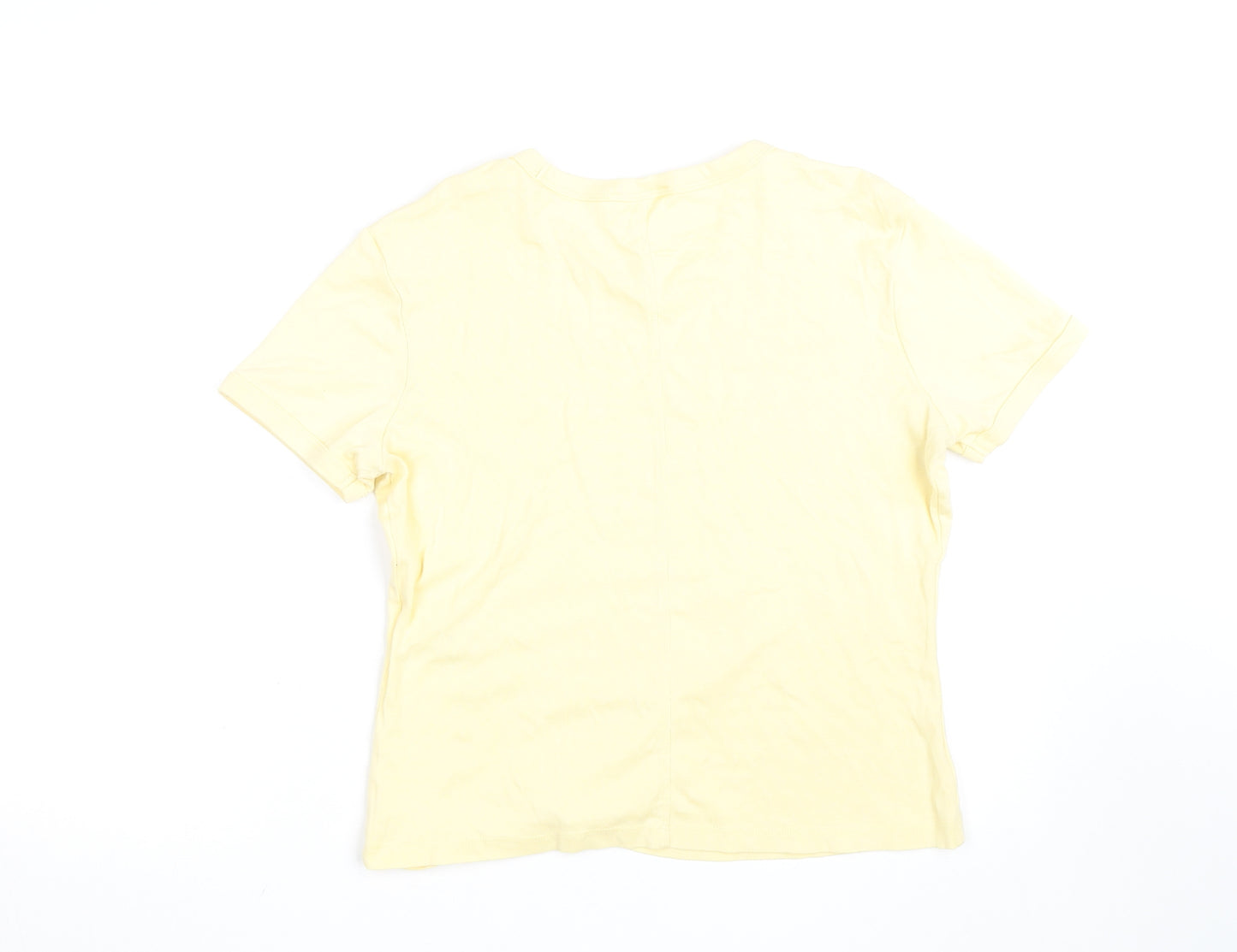 Zara Women Yellow Basic Cotton T-Shirt Size L Short Sleeve