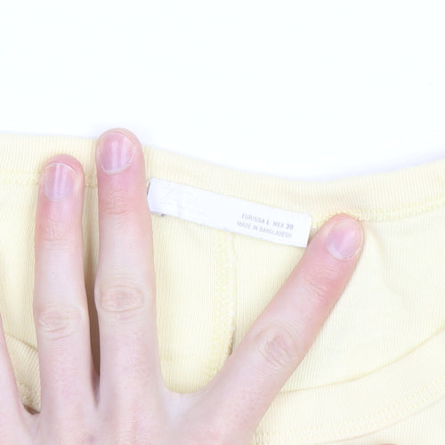 Zara Women Yellow Basic Cotton T-Shirt Size L Short Sleeve