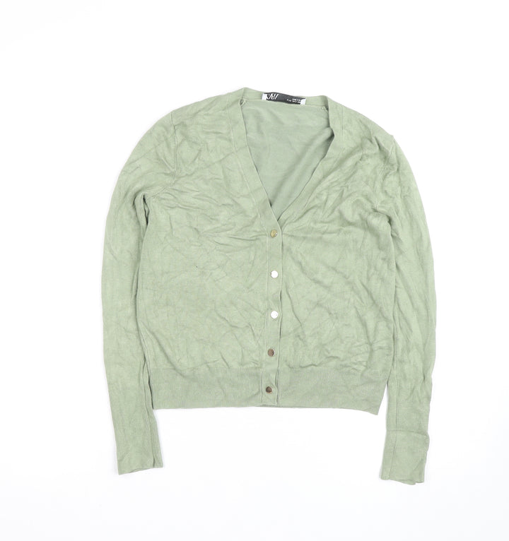Zara Women’s Green V-Neck Button Cardigan Size S