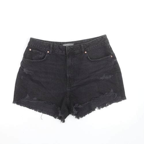 Primark Women’s Black High Rise Distressed Denim Cut-Off Shorts Size 16