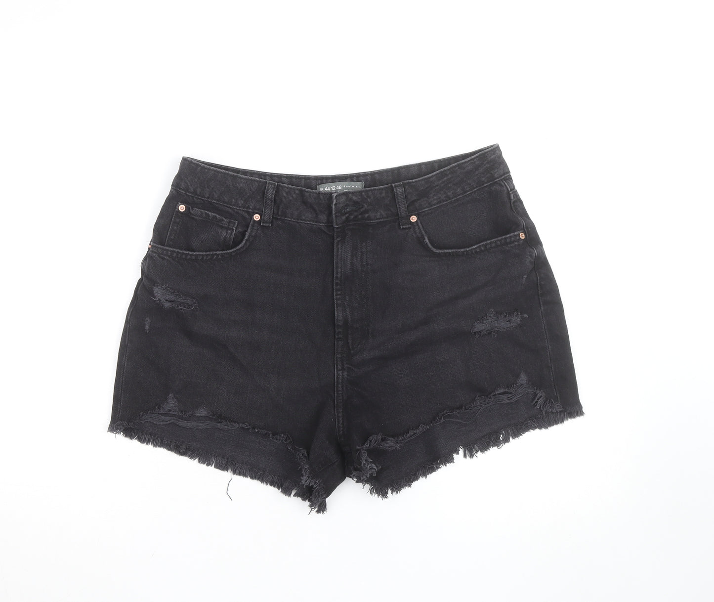 Primark Women’s Black High Rise Distressed Denim Cut-Off Shorts Size 16