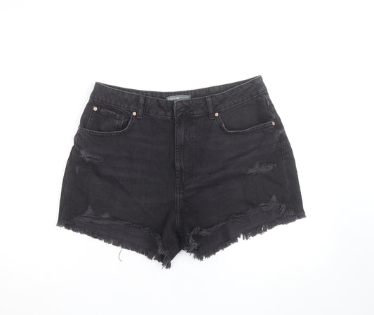 Primark Women’s Black High Rise Distressed Denim Cut-Off Shorts Size 16