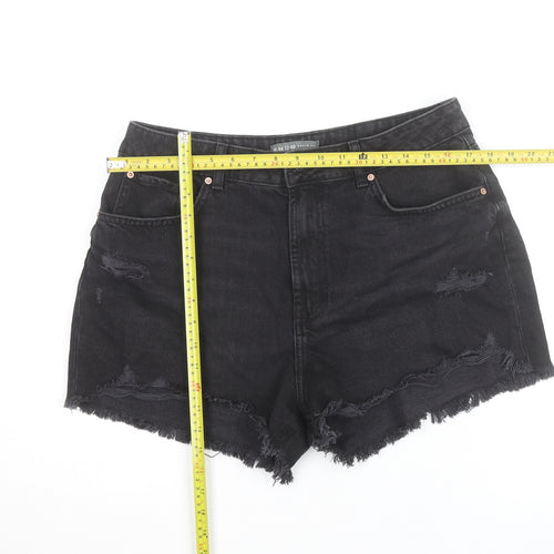 Primark Women’s Black High Rise Distressed Denim Cut-Off Shorts Size 16
