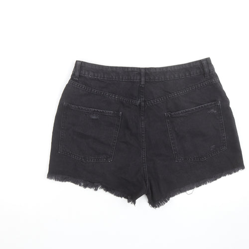Primark Women’s Black High Rise Distressed Denim Cut-Off Shorts Size 16