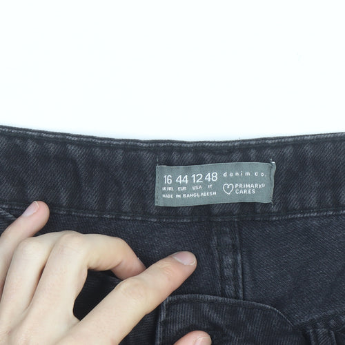 Primark Women’s Black High Rise Distressed Denim Cut-Off Shorts Size 16