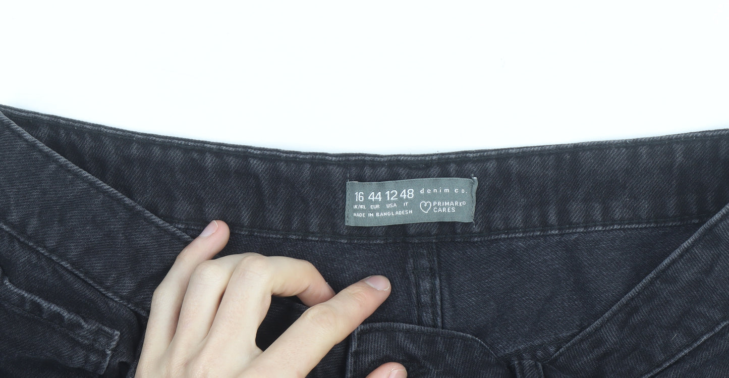 Primark Women’s Black High Rise Distressed Denim Cut-Off Shorts Size 16