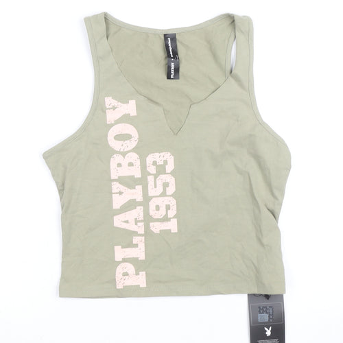 Playboy x Missguided Womens Green Cropped Tank Top L
