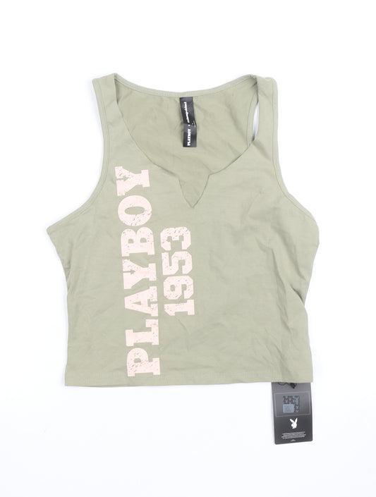 Playboy x Missguided Womens Green Cropped Tank Top L