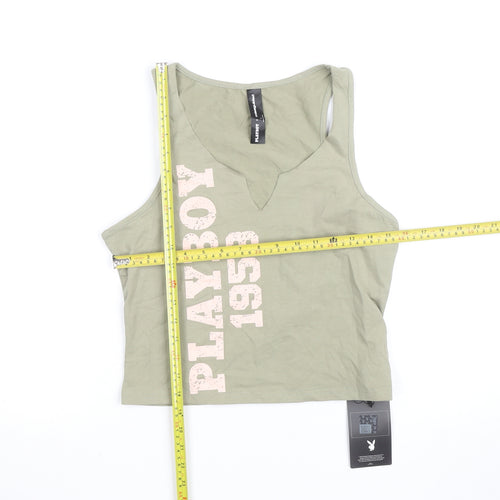 Playboy x Missguided Womens Green Cropped Tank Top L