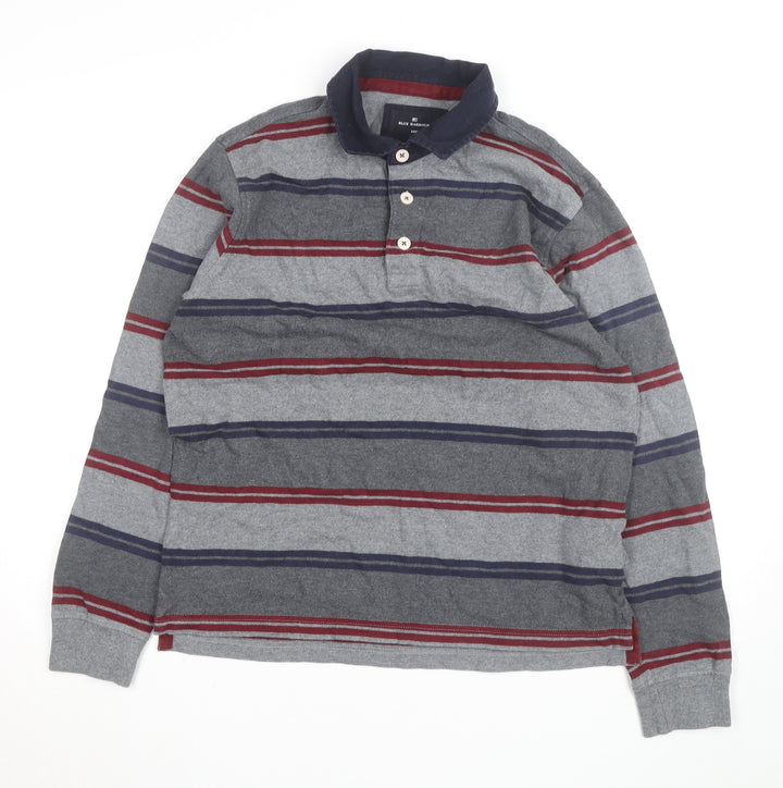 Marks and Spencer Blue Harbour Men's Grey Striped Long Sleeve Regular Fit Shirt S