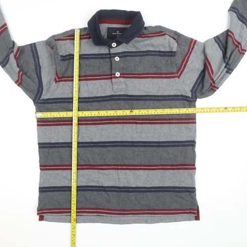 Marks and Spencer Blue Harbour Men's Grey Striped Long Sleeve Regular Fit Shirt S