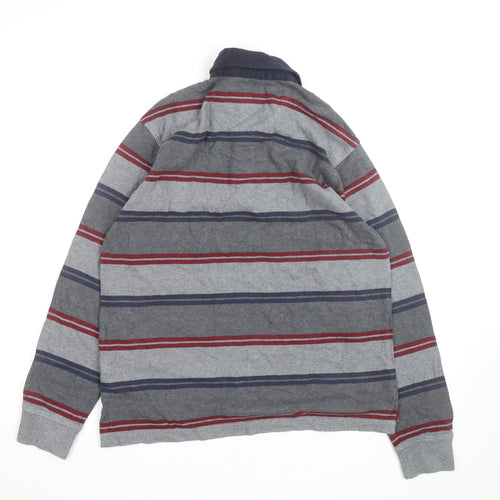 Marks and Spencer Blue Harbour Men's Grey Striped Long Sleeve Regular Fit Shirt S