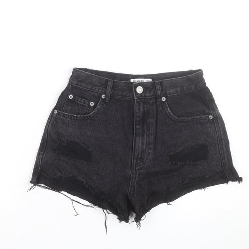 Pull&Bear Women Black Denim Cut-Off Shorts Size 8 Distressed 5-Pocket