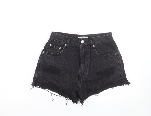 Pull&Bear Women Black Denim Cut-Off Shorts Size 8 Distressed 5-Pocket