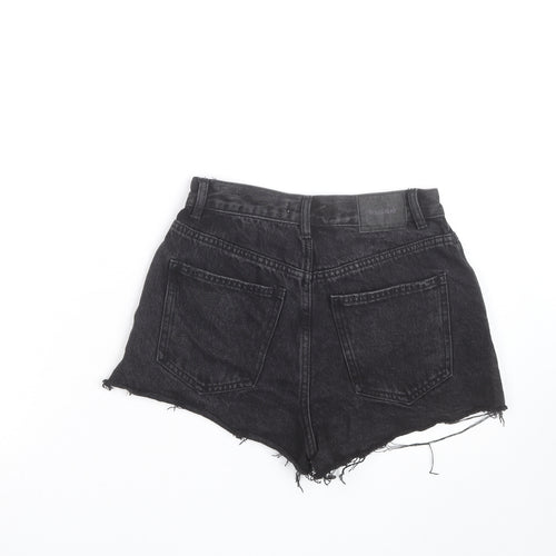 Pull&Bear Women Black Denim Cut-Off Shorts Size 8 Distressed 5-Pocket